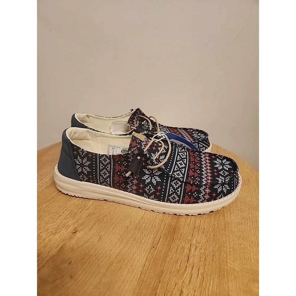 Hey Dude Wendy Winter Ugly Sweater Shoes Womens 7 Navy‎ 43536-4HQ - Picture 2 of 6